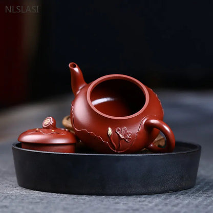 180ml Chinese Yixing Purple Clay Teapot Master Handmade 9 Hole Filter Beauty Tea Kettle Raw Ore Dahongpao Zisha Tea Set
