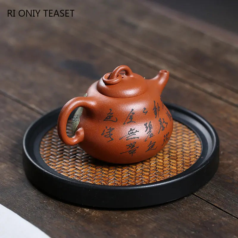 180ml Chinese Yixing Raw Ore Purple Clay Teapots Famous Artists Handmade Gourd Shape Tea Pot Kettle Authentic Zisha Tea Set
