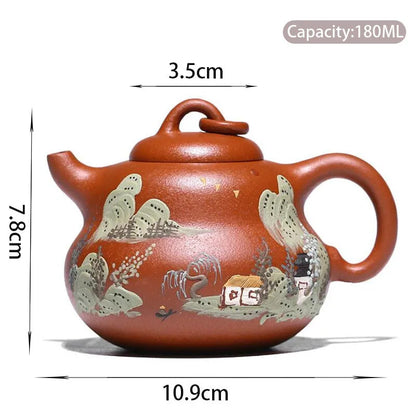 180ml Chinese Yixing Raw Ore Purple Clay Teapots Famous Artists Handmade Gourd Shape Tea Pot Kettle Authentic Zisha Tea Set