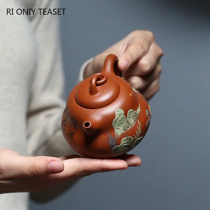 180ml Chinese Yixing Raw Ore Purple Clay Teapots Famous Artists Handmade Gourd Shape Tea Pot Kettle Authentic Zisha Tea Set