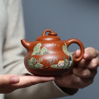 180ml Chinese Yixing Raw Ore Purple Clay Teapots Famous Artists Handmade Gourd Shape Tea Pot Kettle Authentic Zisha Tea Set