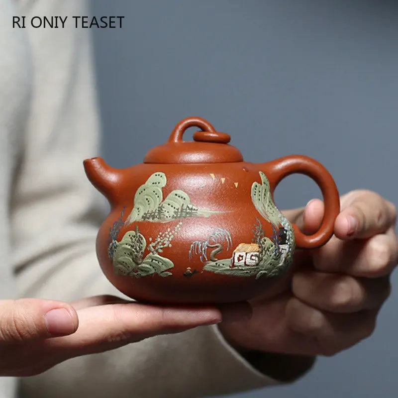 180ml Chinese Yixing Raw Ore Purple Clay Teapots Famous Artists Handmade Gourd Shape Tea Pot Kettle Authentic Zisha Tea Set