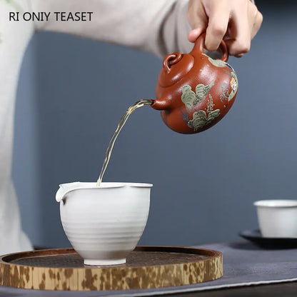 180ml Chinese Yixing Raw Ore Purple Clay Teapots Famous Artists Handmade Gourd Shape Tea Pot Kettle Authentic Zisha Tea Set