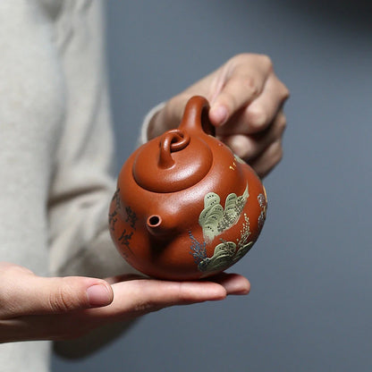 180ml Chinese Yixing Raw Ore Purple Clay Teapots Famous Artists Handmade Gourd Shape Tea Pot Kettle Authentic Zisha Tea Set