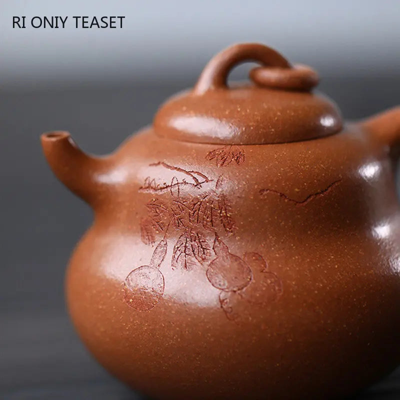 180ml Chinese Yixing Raw Ore Purple Clay Teapots Handmade Gourd Shape Tea Pot Beauty Kettle High-end Zisha Tea Set Collection