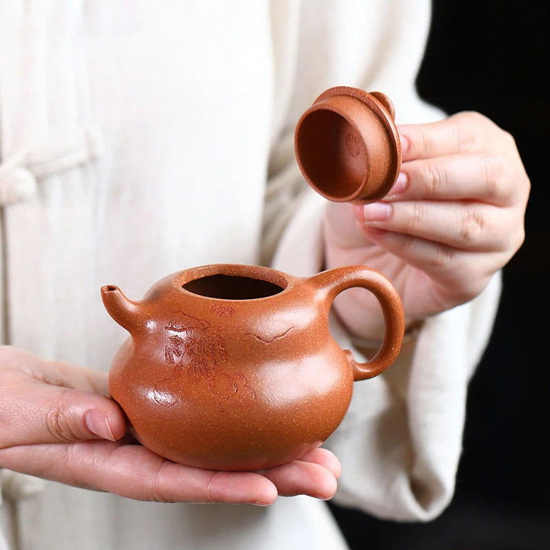 180ml Chinese Yixing Raw Ore Purple Clay Teapots Handmade Gourd Shape Tea Pot Beauty Kettle High-end Zisha Tea Set Collection