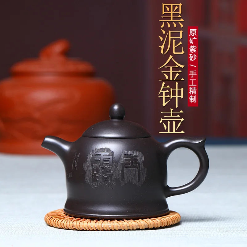 180ml Classic Yixing Purple Clay Tea Pot Raw Ore Black Gold Sand Teapots Zisha Dragon Egg Filter Kettle Household Tea Set