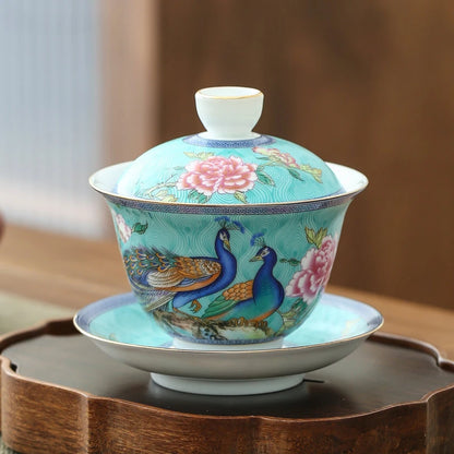 180ml Jingdezhen Ceramic Gaiwan Enamel Color with Cover Tea Cup Sancai Tea Bowl Chinese Porcelain Tea Set Household Tea Infuser