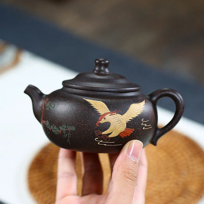 180ml Tradition Yixing Purple Clay Tea Pot Hand Painted Beauty Kettle Black Gold Sand Filter Teapot Chinese Zisha Tea Infuser