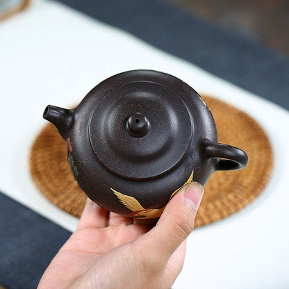 180ml Tradition Yixing Purple Clay Tea Pot Hand Painted Beauty Kettle Black Gold Sand Filter Teapot Chinese Zisha Tea Infuser