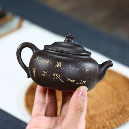 180ml Tradition Yixing Purple Clay Tea Pot Hand Painted Beauty Kettle Black Gold Sand Filter Teapot Chinese Zisha Tea Infuser