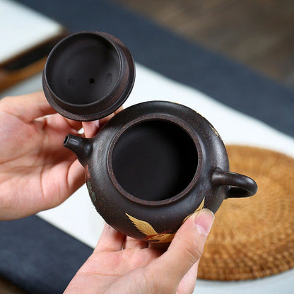 180ml Tradition Yixing Purple Clay Tea Pot Hand Painted Beauty Kettle Black Gold Sand Filter Teapot Chinese Zisha Tea Infuser