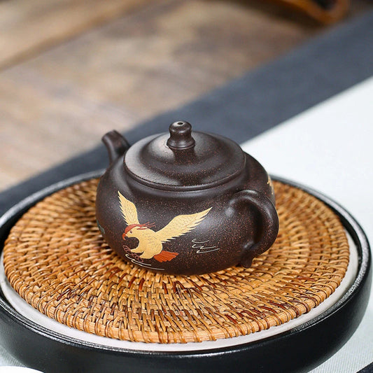 180ml Tradition Yixing Purple Clay Tea Pot Hand Painted Beauty Kettle Black Gold Sand Filter Teapot Chinese Zisha Tea Infuser