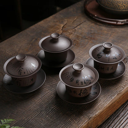 180ml Vintage Purple Clay Gaiwan Chinese Handmade Teacup Household Beauty Tea Infuser Customized Portable Tea Cup with Lid