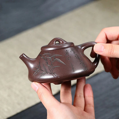 180ml Yixing Famous Artists Purple Clay Teapots Handmade Bamboo Leaf Pattern Tea Pot Kettle Chinese Authentic Zisha Tea Set