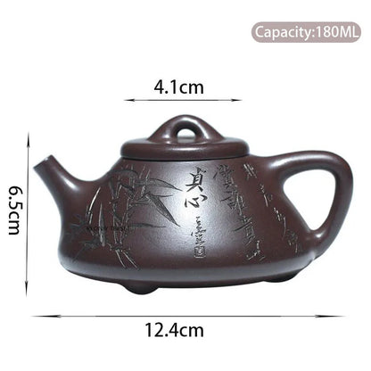 180ml Yixing Famous Artists Purple Clay Teapots Handmade Bamboo Leaf Pattern Tea Pot Kettle Chinese Authentic Zisha Tea Set