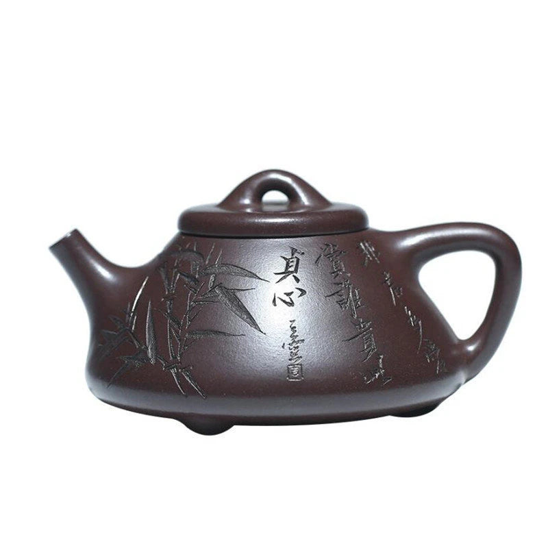 180ml Yixing Famous Artists Purple Clay Teapots Handmade Bamboo Leaf Pattern Tea Pot Kettle Chinese Authentic Zisha Tea Set