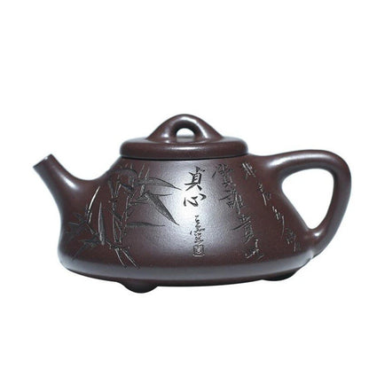 180ml Yixing Famous Artists Purple Clay Teapots Handmade Bamboo Leaf Pattern Tea Pot Kettle Chinese Authentic Zisha Tea Set