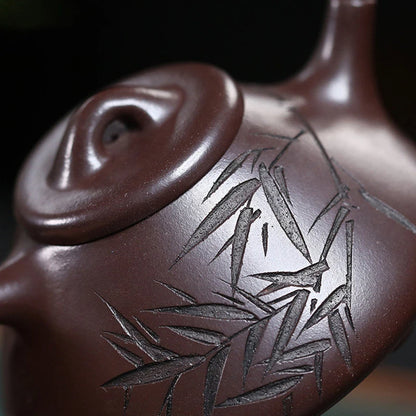 180ml Yixing Famous Artists Purple Clay Teapots Handmade Bamboo Leaf Pattern Tea Pot Kettle Chinese Authentic Zisha Tea Set