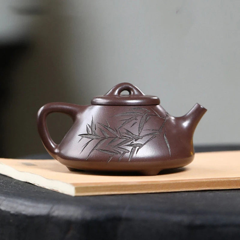 180ml Yixing Famous Artists Purple Clay Teapots Handmade Bamboo Leaf Pattern Tea Pot Kettle Chinese Authentic Zisha Tea Set