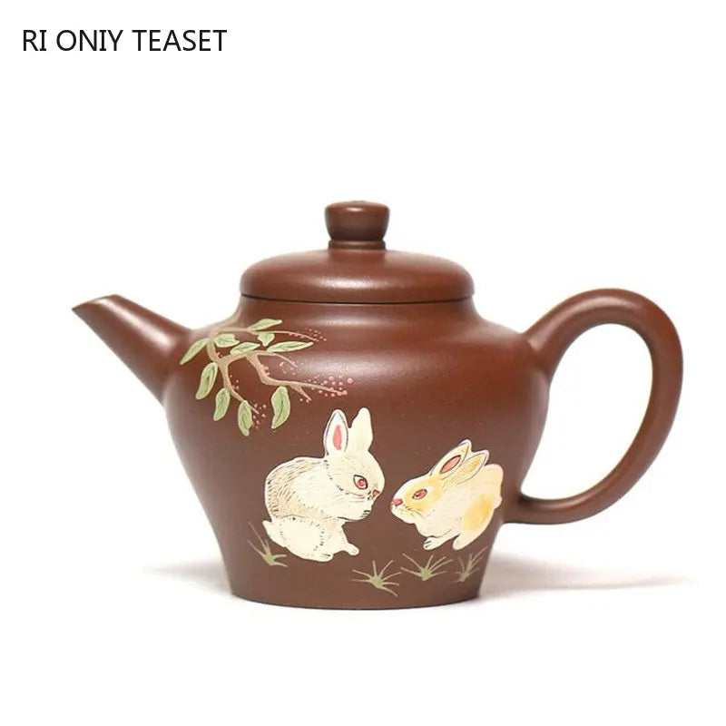 180ml Yixing Famous Purple Clay Teapots Handmade Jade Rabbit Pattern Tea Pot Raw Ore Purple Zhu Mud Kettle Chinese Zisha Tea Set