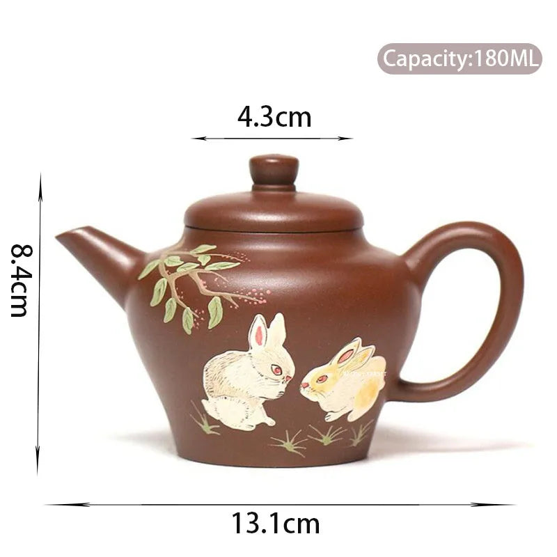 180ml Yixing Famous Purple Clay Teapots Handmade Jade Rabbit Pattern Tea Pot Raw Ore Purple Zhu Mud Kettle Chinese Zisha Tea Set