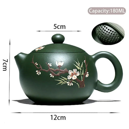 180ml Yixing High-end Purple Clay Teapot Mud-painted Plum Bamboo Handmade Ball Hole Xishi Tea Pot Kettle Chinese Zisha Tea Set