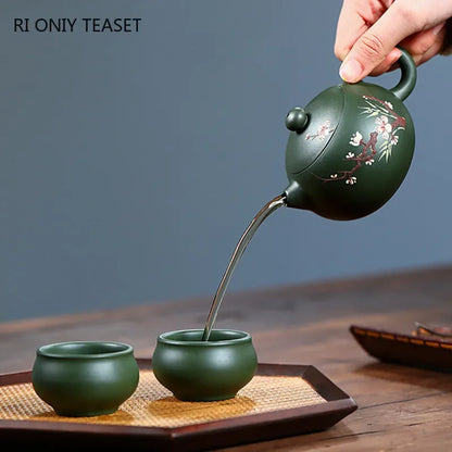 180ml Yixing High-end Purple Clay Teapot Mud-painted Plum Bamboo Handmade Ball Hole Xishi Tea Pot Kettle Chinese Zisha Tea Set