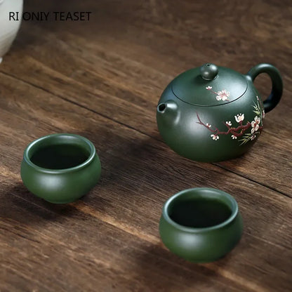 180ml Yixing High-end Purple Clay Teapot Mud-painted Plum Bamboo Handmade Ball Hole Xishi Tea Pot Kettle Chinese Zisha Tea Set