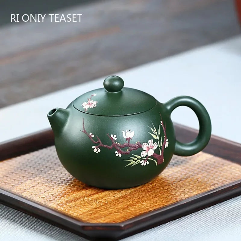 180ml Yixing High-end Purple Clay Teapot Mud-painted Plum Bamboo Handmade Ball Hole Xishi Tea Pot Kettle Chinese Zisha Tea Set