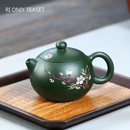 180ml Yixing High-end Purple Clay Teapot Mud-painted Plum Bamboo Handmade Ball Hole Xishi Tea Pot Kettle Chinese Zisha Tea Set