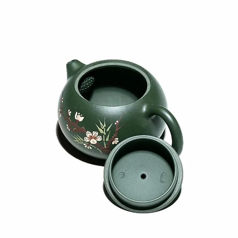 180ml Yixing High-end Purple Clay Teapot Mud-painted Plum Bamboo Handmade Ball Hole Xishi Tea Pot Kettle Chinese Zisha Tea Set
