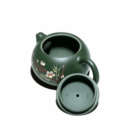 180ml Yixing High-end Purple Clay Teapot Mud-painted Plum Bamboo Handmade Ball Hole Xishi Tea Pot Kettle Chinese Zisha Tea Set