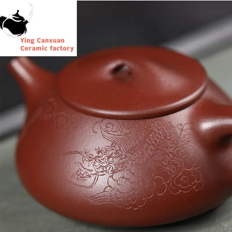 180ml Yixing Purple Clay Stone Scoop Teapots Famous Artists Handmade Dragon Pattern Tea Pot Kettle Chinese Zisha Tea Set Teaware