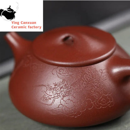 180ml Yixing Purple Clay Stone Scoop Teapots Famous Artists Handmade Dragon Pattern Tea Pot Kettle Chinese Zisha Tea Set Teaware