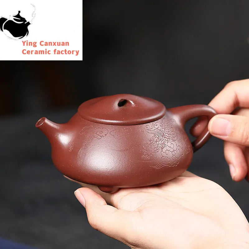 180ml Yixing Purple Clay Stone Scoop Teapots Famous Artists Handmade Dragon Pattern Tea Pot Kettle Chinese Zisha Tea Set Teaware