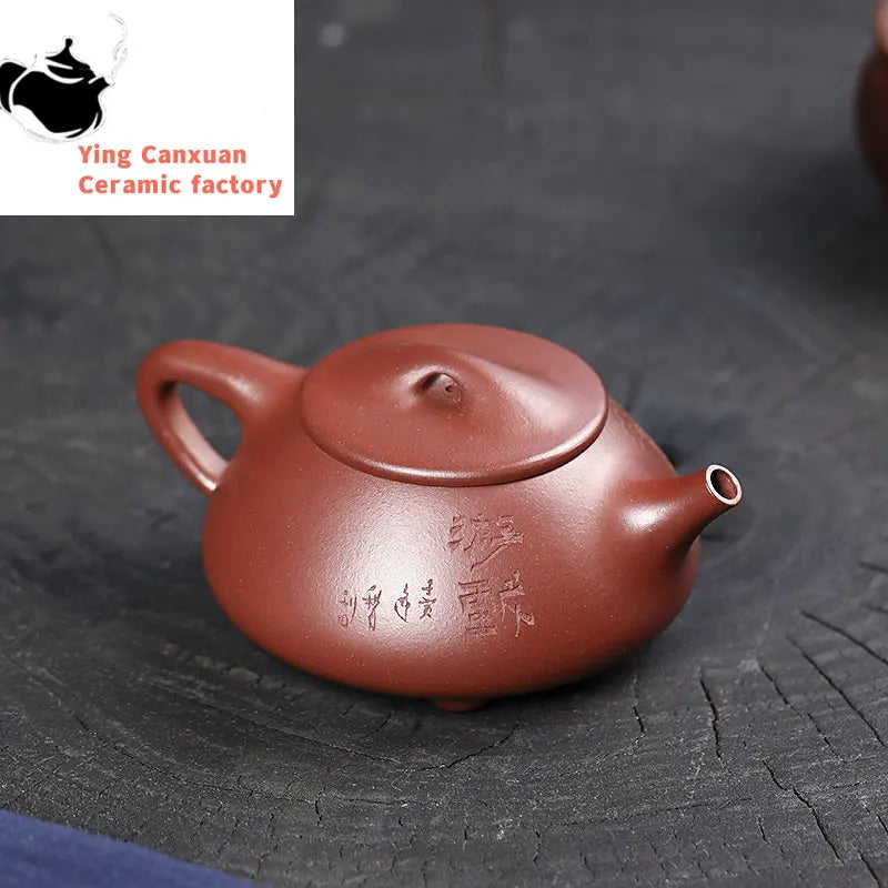 180ml Yixing Purple Clay Stone Scoop Teapots Famous Artists Handmade Dragon Pattern Tea Pot Kettle Chinese Zisha Tea Set Teaware