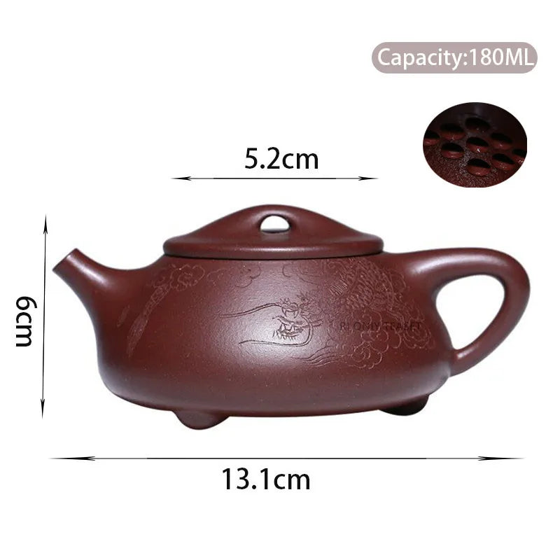 180ml Yixing Purple Clay Stone Scoop Teapots Famous Artists Handmade Dragon Pattern Tea Pot Kettle Chinese Zisha Tea Set Teaware
