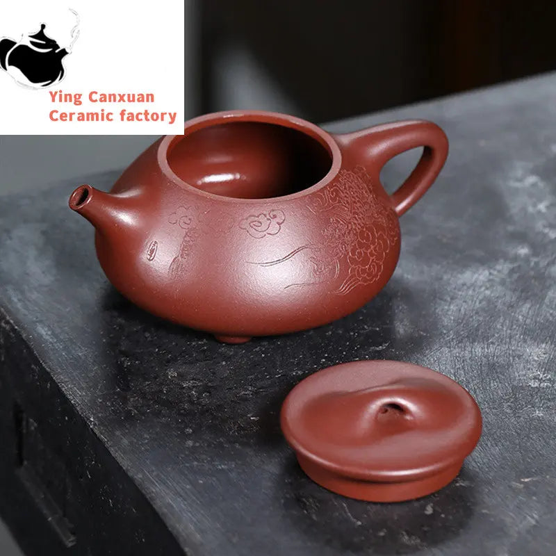 180ml Yixing Purple Clay Stone Scoop Teapots Famous Artists Handmade Dragon Pattern Tea Pot Kettle Chinese Zisha Tea Set Teaware