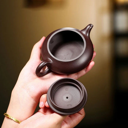 180ml Yixing Purple Clay Teapots Famous Artists Handmade Large Caliber Tea Pot Raw Ore Purple Mud Kettle Chinese Zisha Tea Set