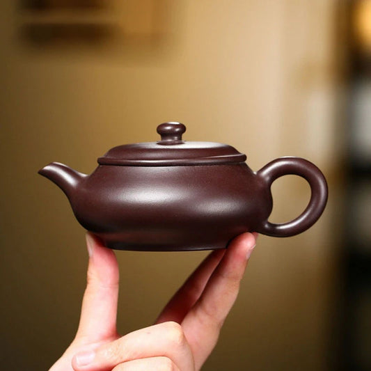 180ml Yixing Purple Clay Teapots Famous Artists Handmade Large Caliber Tea Pot Raw Ore Purple Mud Kettle Chinese Zisha Tea Set