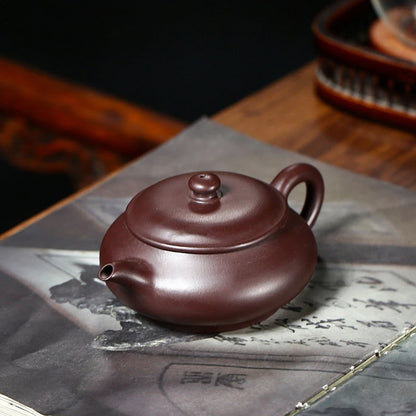 180ml Yixing Purple Clay Teapots Famous Artists Handmade Large Caliber Tea Pot Raw Ore Purple Mud Kettle Chinese Zisha Tea Set