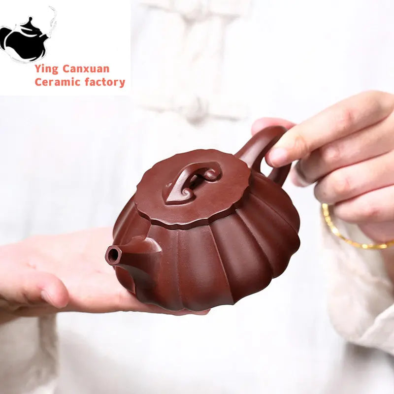 180ml Yixing Purple Clay Teapots Famous Handmade Stone Scoop Tea Pot Raw Ore Purple Zhu Mud Kettle Chinese Zisha Tea Set