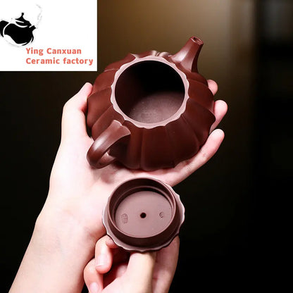 180ml Yixing Purple Clay Teapots Famous Handmade Stone Scoop Tea Pot Raw Ore Purple Zhu Mud Kettle Chinese Zisha Tea Set