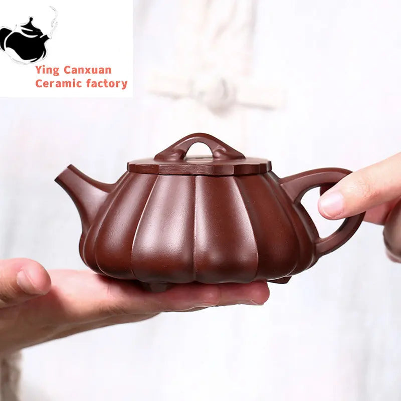 180ml Yixing Purple Clay Teapots Famous Handmade Stone Scoop Tea Pot Raw Ore Purple Zhu Mud Kettle Chinese Zisha Tea Set