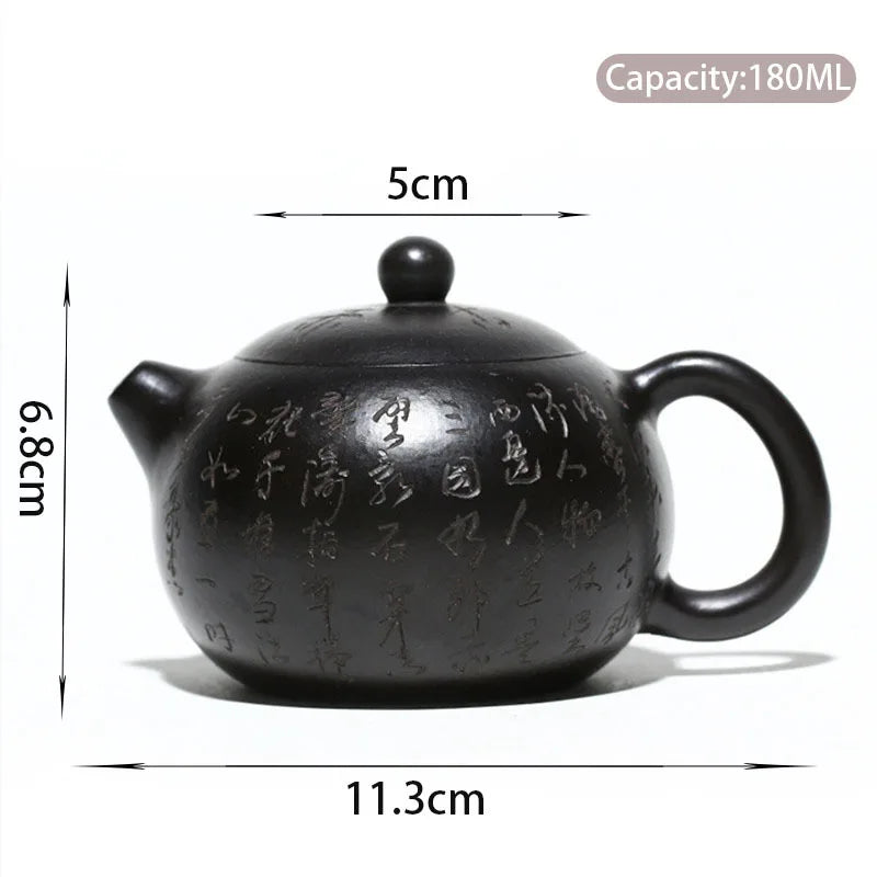 180ml Yixing Purple Clay Xishi Teapot Master Hand-carved Heart Sutra Tea Pot Raw Ore Handmade Kettle Chinese Zisha Tea Set