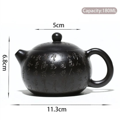 180ml Yixing Purple Clay Xishi Teapot Master Hand-carved Heart Sutra Tea Pot Raw Ore Handmade Kettle Chinese Zisha Tea Set