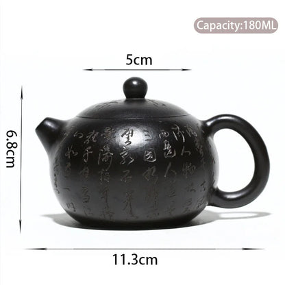 180ml Yixing Purple Clay Xishi Teapot Master Hand-carved Heart Sutra Tea Pot Raw Ore Handmade Kettle Chinese Zisha Tea Set