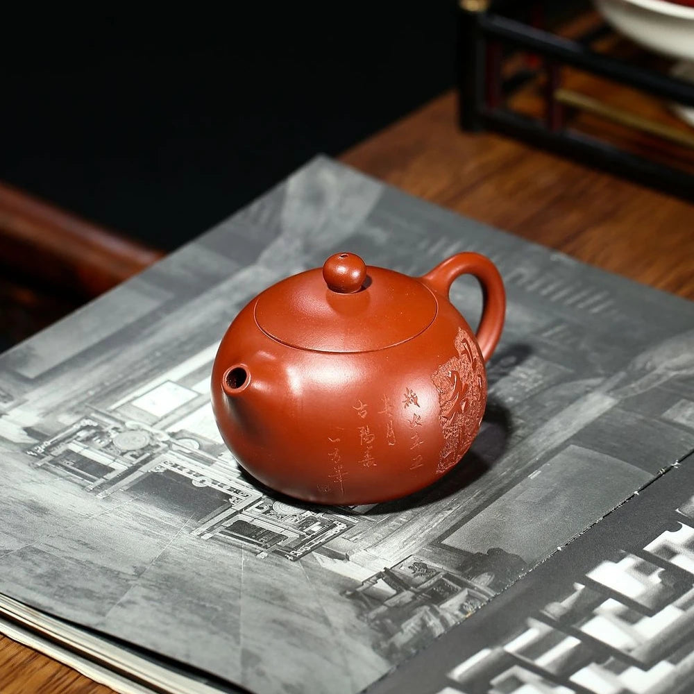180ml full handmade tea pot marked Chinese character carved embossed xishi true yixing zisha dahongpao clay master made on sales