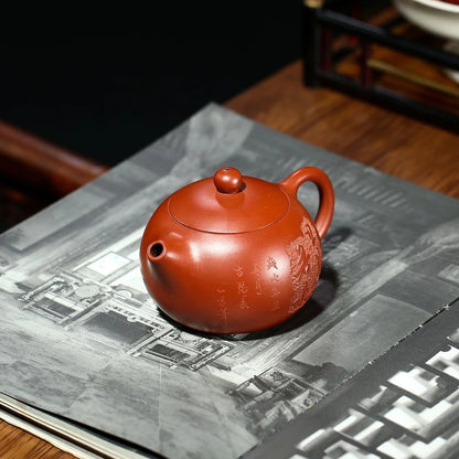 180ml full handmade tea pot marked Chinese character carved embossed xishi true yixing zisha dahongpao clay master made on sales